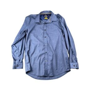 Tom Baine Mens‎ Slim Fit Performance Stretch Dress Shirt Blue Textured Size S 38